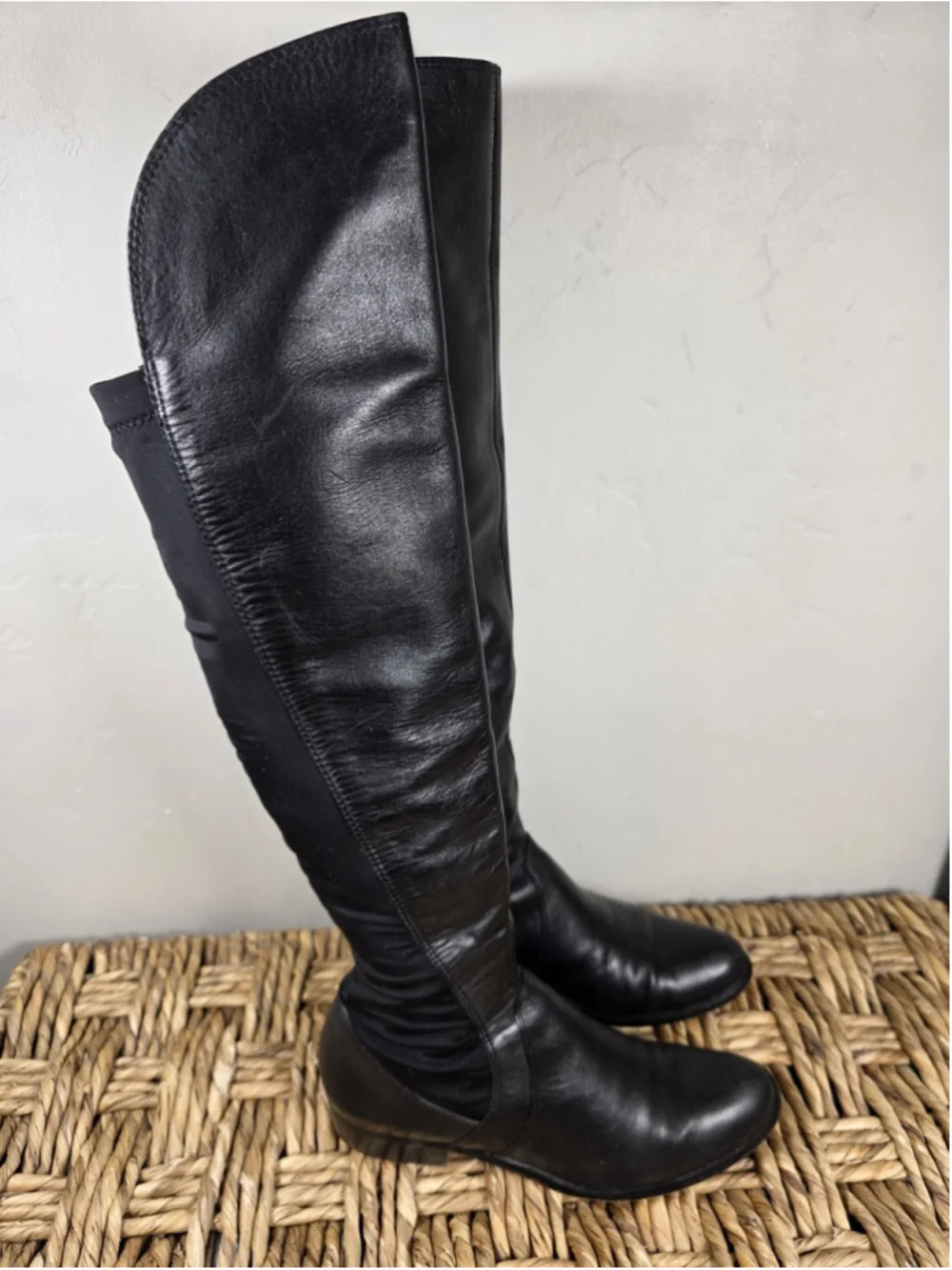 Corso Como Black Leather Over The Knee Boots Stretch Back Womens Size 7 M City